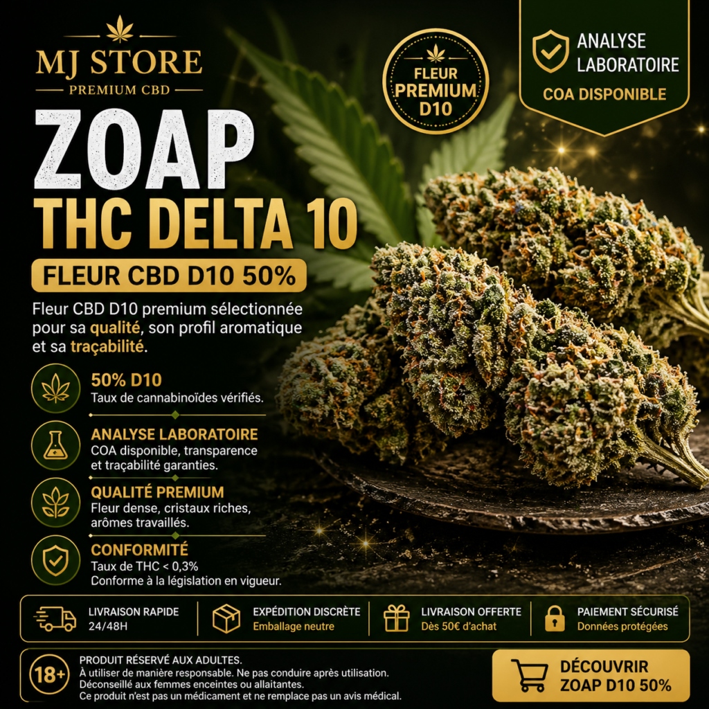 Zoap THC Delta 10 fleur CBD D10 50 avec analyse laboratoire MJ Store