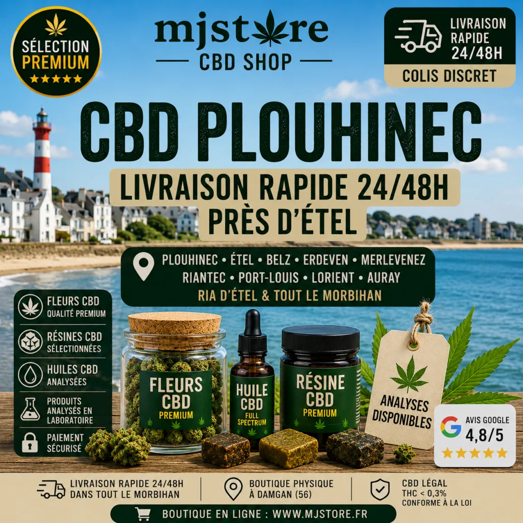 CBD Plouhinec livraison rapide 24 48h près Étel Lorient MJ Store