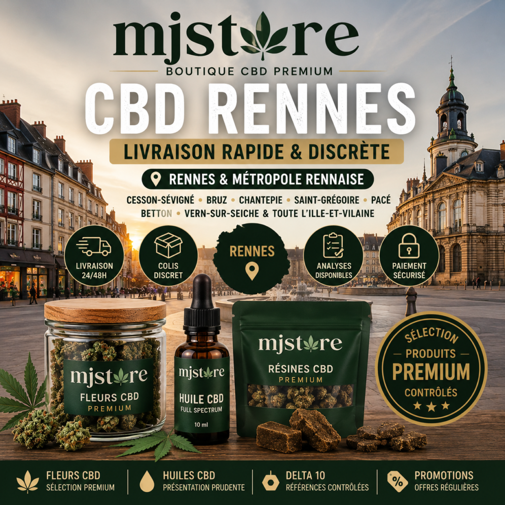CBD Rennes livraison rapide MJ Store fleurs résines huiles Delta 10 et analyses disponibles