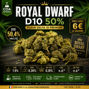 Royal Dwarf D10 50% fleur Delta 10 analysée en laboratoire MJ Store
