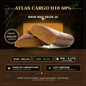 Hash Wax Atlas Cargo D10 60 % avec analyse laboratoire visible chez MJ Store