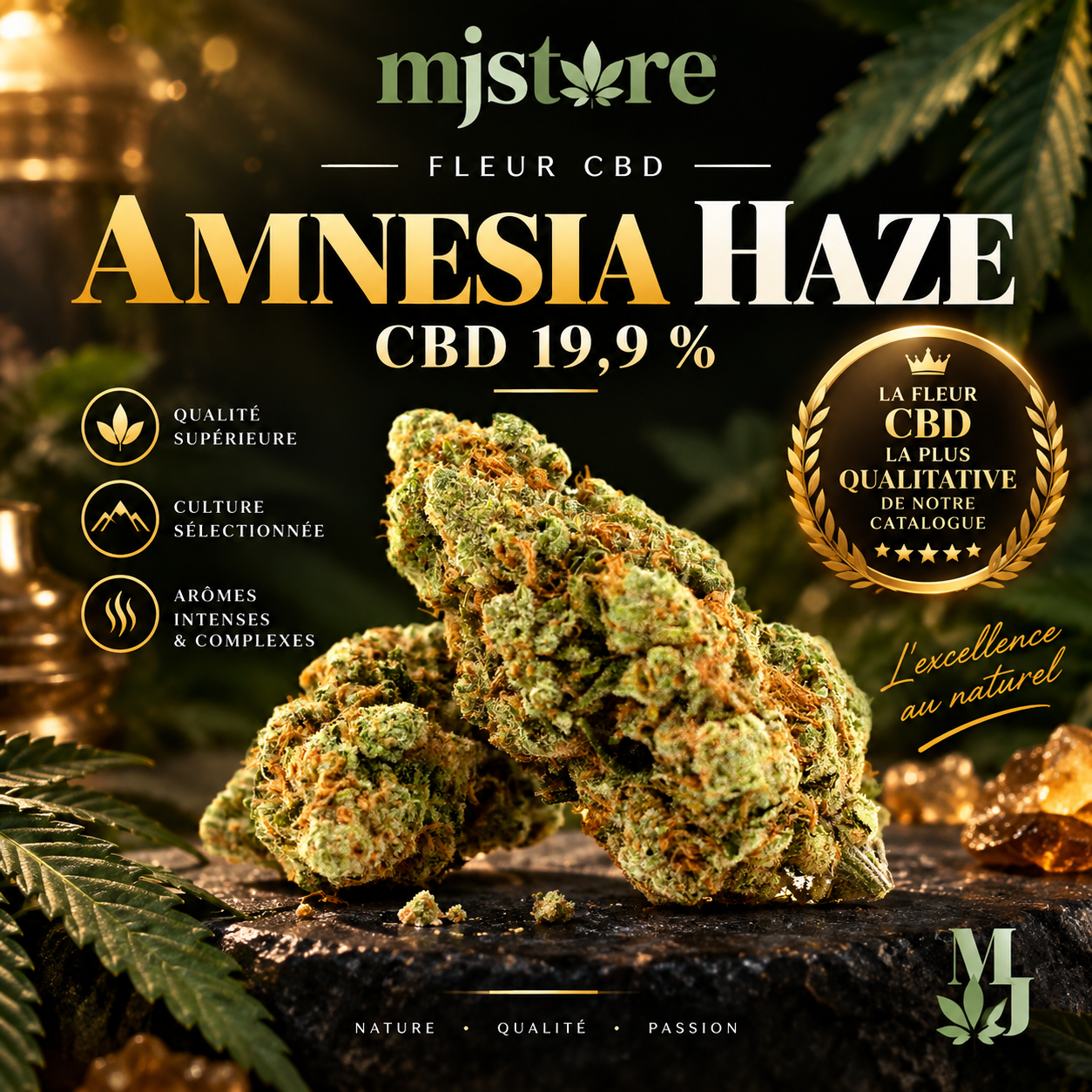 Amnesia Haze CBD 19,9 %, visuel MJ Store
