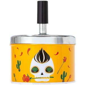 Cendrier Hornet à poussoir, motif Calaveras jaune et couvercle rotatif