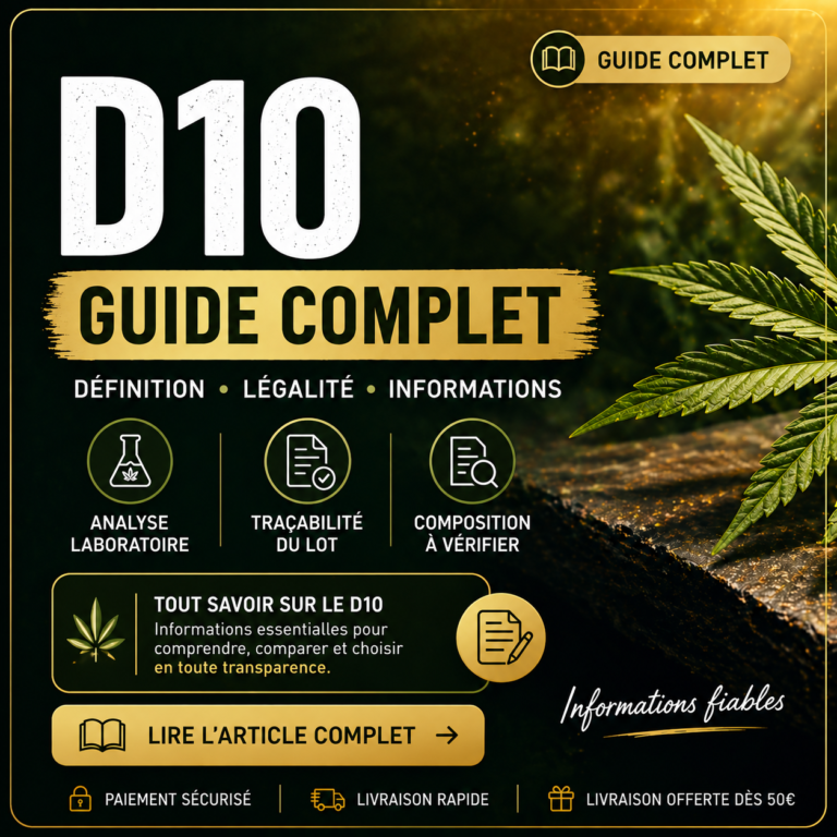 Guide complet D10 avec feuilles de chanvre et repères sur les documents et la composition