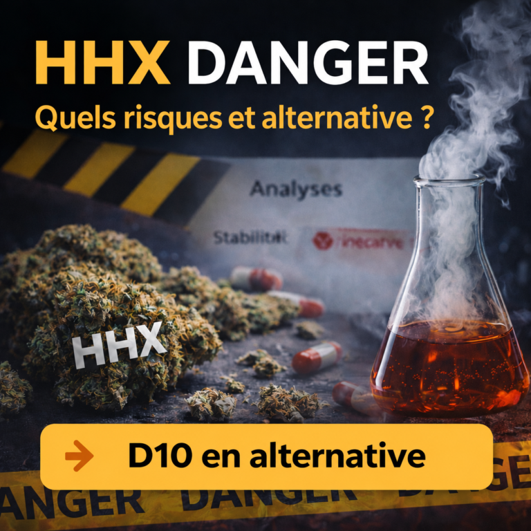 Illustration HHX danger et alternative D10 avec fleurs et flacon sur fond sombre