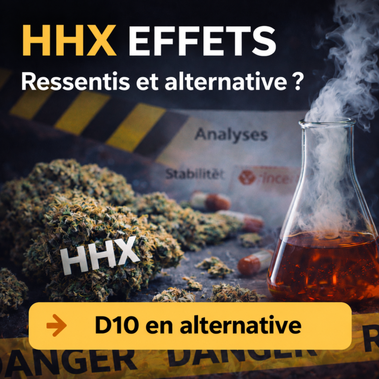 Illustration HHX effets et alternative D10 avec fleurs et flacon sur fond sombre