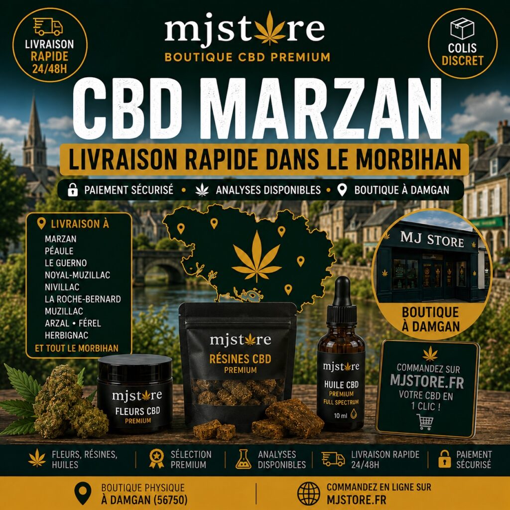 Illustration MJ Store : CBD marzan, fleurs, résines et huiles CBD