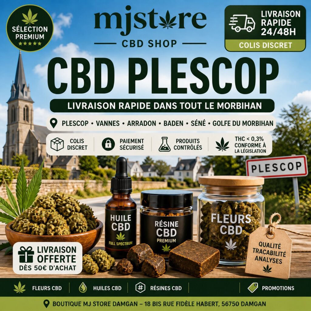 Illustration MJ Store : CBD plescop, fleurs, résines et huiles CBD
