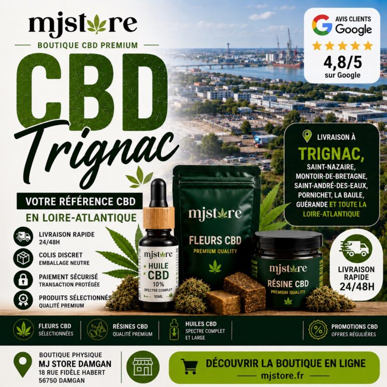 Illustration MJ Store : CBD trignac, fleurs, résines et huiles CBD