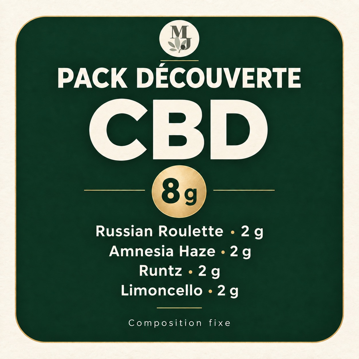 Pack découverte CBD MJ Store : cinq références, 10 g au total