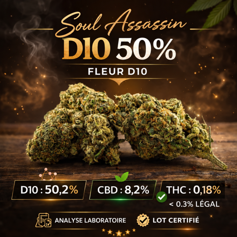 Fleurs Soul Assassin D10 50 % sur un fond brun et doré