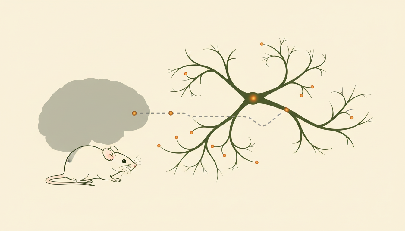 Illustration conceptuelle d’une souris, d’un cerveau et de connexions neuronales pour une étude sur les cannabinoïdes et les réactions de peur.