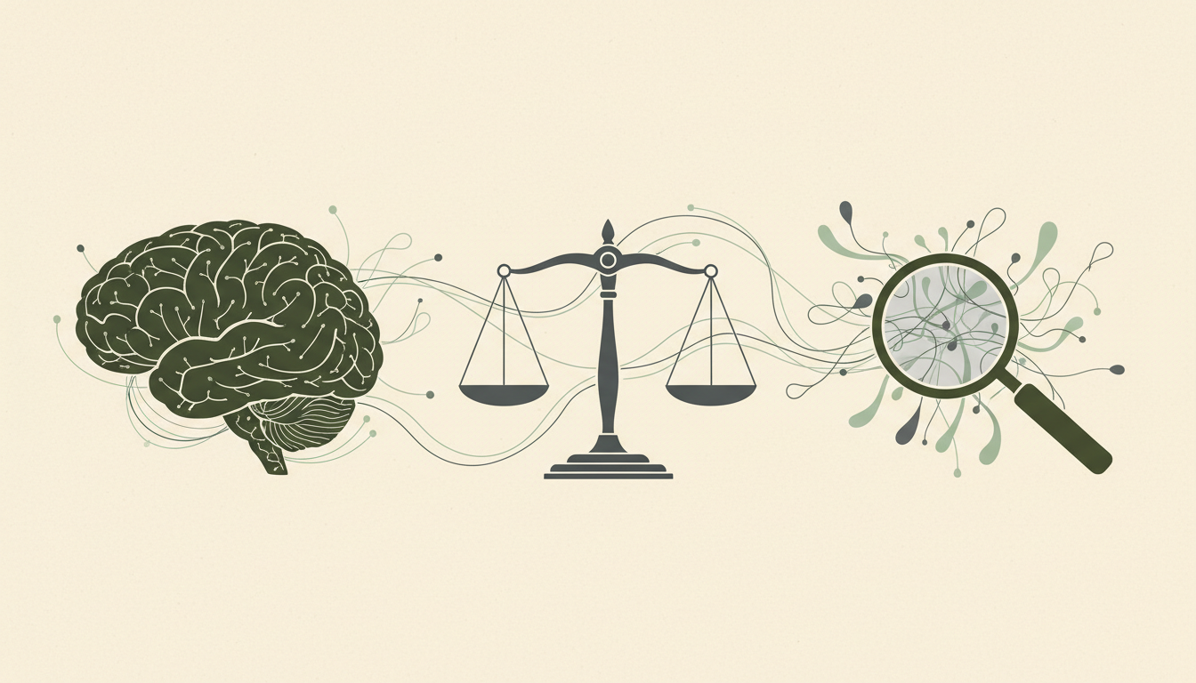 Un cerveau, une balance de justice et une loupe illustrent les effets, le statut légal et les risques.
