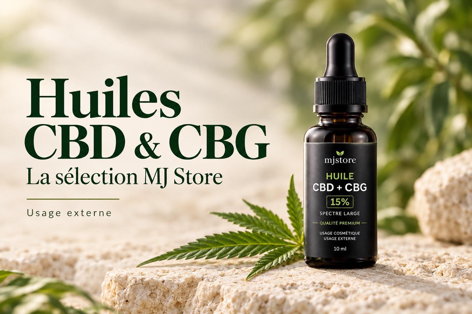 Composition de l’huile CBD et CBG 15 % du catalogue MJ Store, usage externe