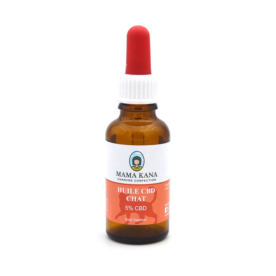Flacon d’huile CBD pour chat Mama Kana 5 %, identifié dans la fiche officielle de rappel.